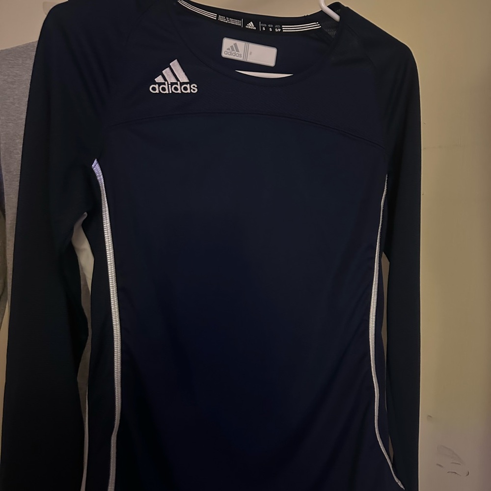 Adidas Dark Blue Performance Long Sleeve Shirt with White Details